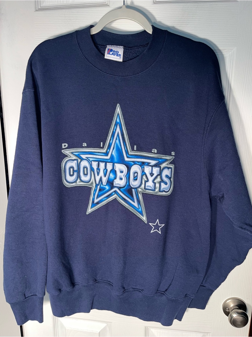 Vintage Pro Player Dallas Cowboys Sweatshirt Size Large L Navy Blue Made in USA